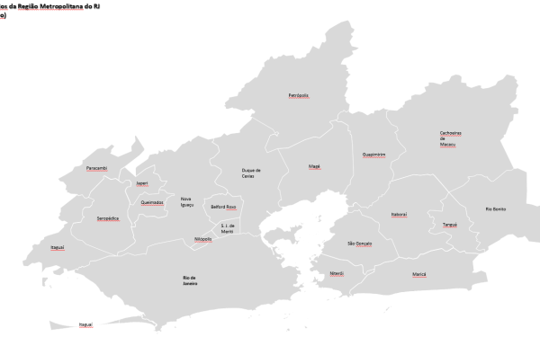 Mapa da região metropolitana do Rio de Janeiro e Bairros da Capital Carioca