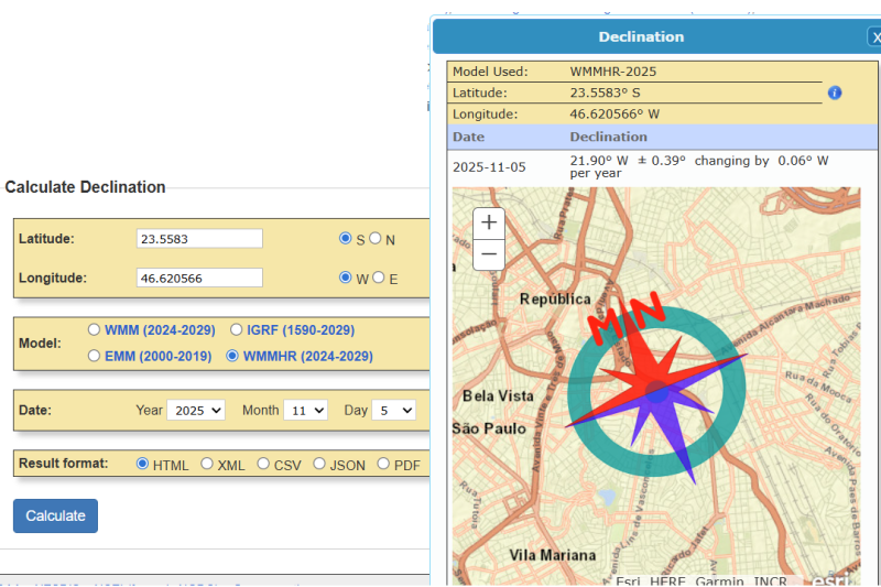 O que é e como saber a Declinação Magnética do seu local?