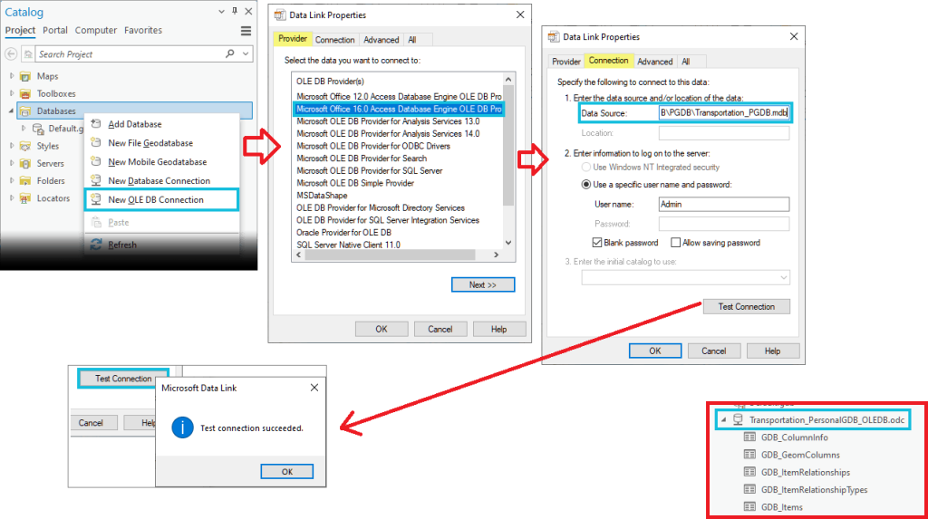 Create an OLE DB connection from ArcGIS Pro using the Data Link Properties dialog box to select the OLE DB provider and connect to the data source