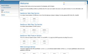 The Web administration interface is a web-based tool for configuring all aspects of GeoServer, from adding data to changing service settings. In a default GeoServer installation, this interface is accessed via a web browser at http://localhost:8080/geoserver/web. However, this URL may vary depending on your local installation.