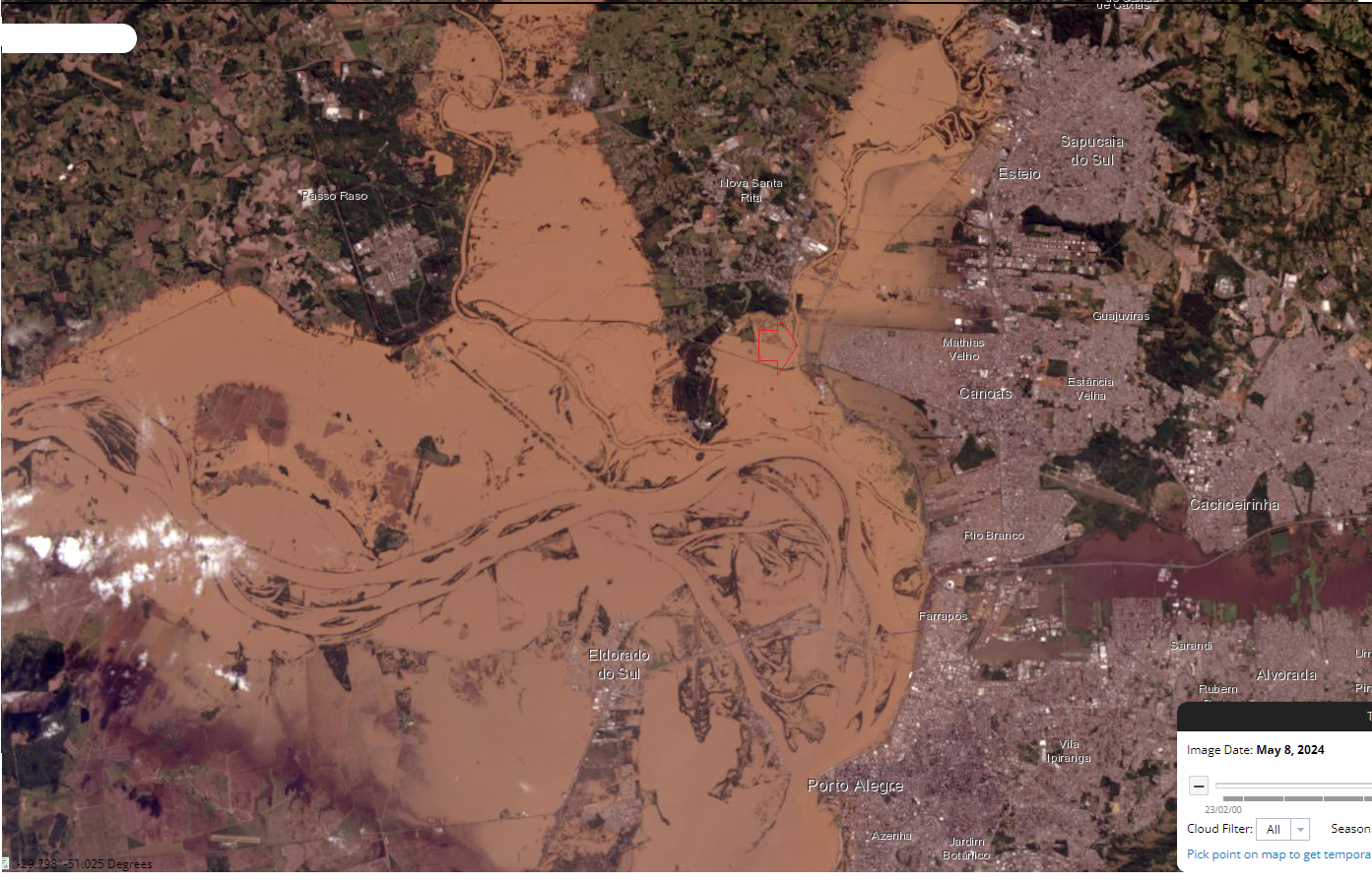 Imagens do L-8 e Sentinel-2 mostram a dimensão das inundações no RS