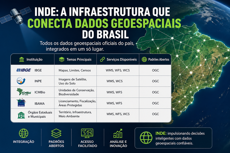 INDE Brasil: Catálogo Completo de Dados Geoespaciais (WMS, WFS e Mapas Oficiais)