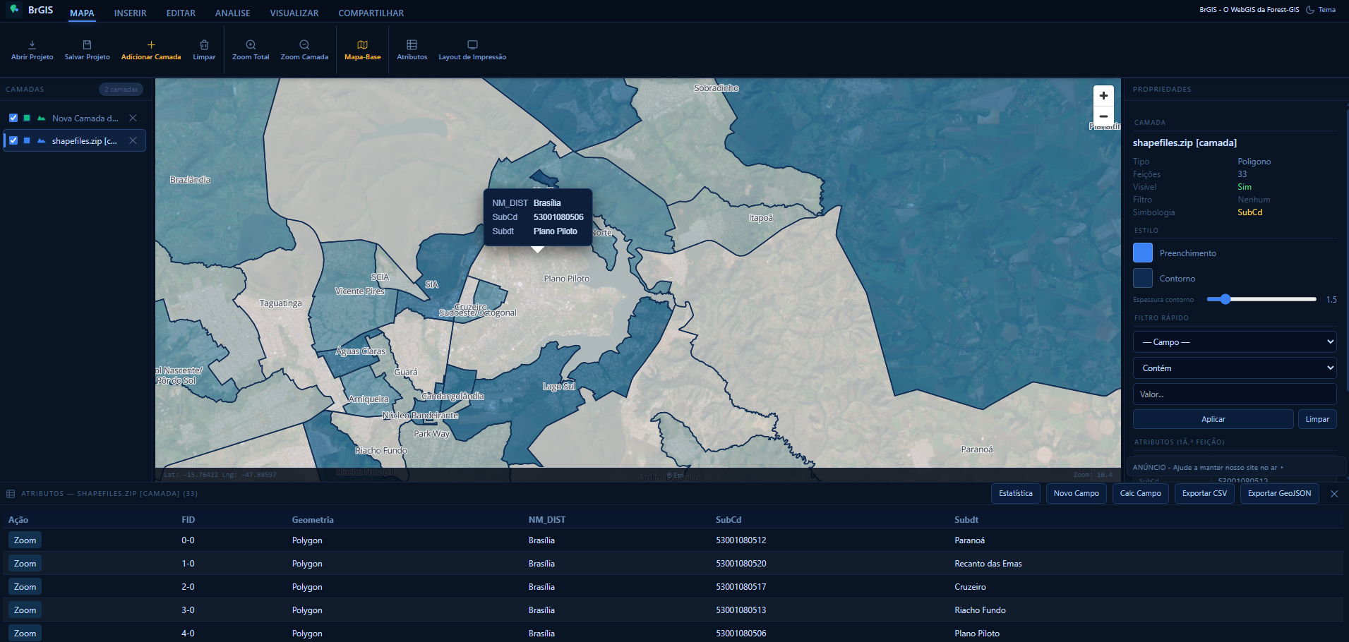 Conheça o brGIS
WebGIS direto no navegador — simples, rápido e acessível

Olá ,{{subscriber.name}}

O brGIS já está disponível. Uma plataforma WebGIS completa desemvolvida pela Forest-GIS para você usar na visualização e análise de dados geoespaciais diretamente no navegador.

Sem instalação e sem complexidade, você acessa basemaps como Sentinel-2, Esri e OSM, adiciona dados da INDE ou qualquer conexão WMS; carrega shapefiles diretamente (não precisa nem zipar), kmz, kmz e geojson e trabalha com camadas de dados integradas em uma interface leve e intuitiva. 

Com o brGIS, você pode:

Visualizar dados espaciais de forma dinâmica
Sobrepor múltiplas camadas geográficas
Efetuar geoprocessamento básico

Criar um layout básico de mapa e exportar para png ou PDF - isso mesmo!
Explorar a tabela de atributos diretamente no GIS, zoom, exportar, adicionar campos, estatísticas
Criar shapefiles via camadas em memoria.
Apoiar decisões em análise territorial e gestão de dados
Tudo isso no seu navegador. Não copiamos nada para o servidor.

Tudo centralizado em uma solução pensada para acelerar o trabalho com informação geográfica e ser uma QGIS simplificado para um analista GIS trabalhar sem precisar instalar nada.

Acessar o brGIS

Se tiver alguma sugestão ou encontrou um BUG, envie-o para forestgis.site@gmail.com

Atenciosamente,
Equipe Forest GIS

Você está recebendo este email porque faz parte da nossa lista de atualizações.