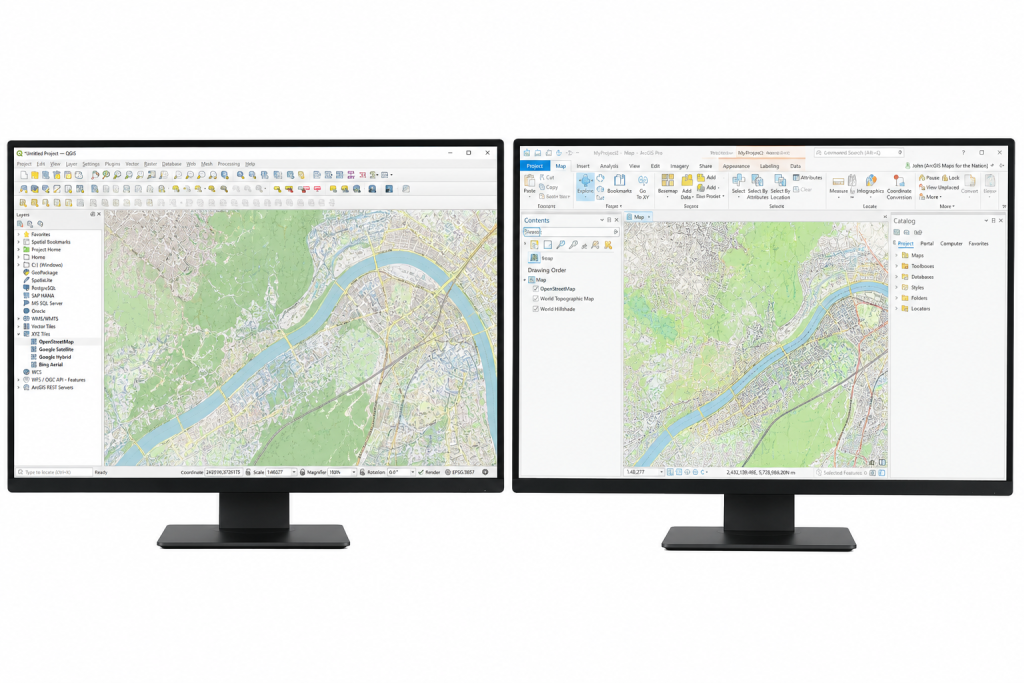 QGIS vs ArcGIS Pro: 2026 deixou de ser uma guerra e virou escolha de arquitetura
Em 2026, dois marcos importantes mudaram o equilíbrio do ecossistema GIS:

O fim definitivo do ArcMap / ArcGIS Desktop (com migração total para ArcGIS Pro)
O lançamento do QGIS 4.0 “Norrköping”, com modernização profunda do núcleo (Qt6 e novas capacidades)
O resultado não é uma “disputa de ferramentas” como era há 10 ou 15 anos. O cenário atual é outro: as duas plataformas estão mais próximas em capacidade do que nunca, e a decisão deixou de ser ideológica.

O ponto central em 2026
O erro mais comum hoje é ainda tratar o debate como:

QGIS = gratuito / básico
ArcGIS = profissional / completo
Isso já não se sustenta.

O que existe hoje é:

QGIS → ecossistema aberto, extensível, altamente flexível
ArcGIS Pro → ecossistema corporativo integrado, forte em produção e 3D avançado
Ambos fazem análise espacial séria. Ambos são usados em produção. A diferença real está no contexto operacional.

O que mudou recentemente
ArcGIS Pro (linha Esri)
A evolução recente do ArcGIS Pro consolidou o foco em:

3D e realidade digital (incluindo Gaussian splatting e fluxos de fotogrametria)
integração com ArcGIS Online / Enterprise
modelagem avançada e ferramentas de geoprocessamento para engenharia e hidrologia
ecossistema fechado, mas altamente integrado e velóz
Além disso, o fim do ArcMap forçou a migração completa para Pro, encerrando uma era de duas décadas.

QGIS 4.0
O QGIS 4.0 marca uma mudança estrutural importante:

migração para Qt6
melhorias de performance e renderização
interface mais moderna e extensível
avanço no Model Designer e no fluxo de processamento
integração mais madura com Python, GDAL, GRASS, SAGA e PostGIS
É importante notar: o QGIS 4.0 ainda é um ciclo inicial. Em produção, o mais estável continua sendo o LTR (QGIS 3.44 no momento desta análise), com QGIS 4.x evoluindo rapidamente.

Onde ainda existem diferenças reais
1. Custo e licenciamento
QGIS: gratuito, sem licença, sem necessidade de conta por usuário
ArcGIS Pro: modelo por assinatura (custo significativo em escala organizacional)
Na prática, isso ainda é o fator mais decisivo em pequenas organizações.

2. Ecossistema corporativo
ArcGIS ainda lidera quando o assunto é:

multiusuário com controle centralizado
dashboards corporativos integrados
versionamento em geodatabase empresarial
campo + escritório com stack fechado (Field Maps, Survey123 etc.)
O QGIS resolve isso com PostGIS + plugins + ferramentas externas, mas exige mais engenharia de TI na integração.

3. 3D e realidade digital
ArcGIS Pro mantém vantagem em:

fotogrametria integrada
digital twins prontos para produção
visualização 3D de alta fidelidade
fluxos completos com drones e ArcGIS Reality
QGIS ainda perde feio nestes quesitos e depende de ferramentas externas e plugins nesse segmento.

4. Extensibilidade e open-source
Aqui o QGIS domina:

acesso direto ao código
enorme ecossistema de plugins
integração com GRASS, SAGA, GDAL, PDAL
liberdade total de customização
É o ambiente preferido para pesquisa, automação e desenvolvimento de ferramentas próprias.

O que a literatura e a prática mostram
Estudos recentes e análises acadêmicas apontam um consenso claro:

QGIS não é “alternativa inferior”
ArcGIS não é “opção fechada e ultrapassada”
São ecossistemas paralelos.

O mais relevante é que o gap funcional entre os dois diminuiu drasticamente nos últimos anos.

O padrão real nas organizações em 2026
O que se observa na prática:

QGIS é usado para:
análise exploratória
ensino e capacitação
automação com Python
integração com PostGIS
ambientes com restrição orçamentária
ArcGIS Pro é usado para:
produção institucional
infraestrutura corporativa GIS
dashboards e reporting executivo
fluxos de campo integrados
E o mais comum:
O uso híbrido dos dois

Um modelo mental mais útil
A pergunta correta deixou de ser:

“Qual é o melhor GIS?”

E passou a ser:

“Qual ecossistema resolve melhor este problema dentro do meu contexto operacional e financeiro?”

Conclusão
Em 2026, não existe mais uma “guerra GIS”.

Existe:

um ecossistema aberto (QGIS)
um ecossistema corporativo integrado (Esri / ArcGIS)
E a maior maturidade técnica hoje está justamente em reconhecer isso e usar ambos quando necessário.

Fonte
Texto adaptado e condensado da fonte abaixo:

Michael Naughton, “QGIS vs. ArcGIS Pro: The 2026 Platform Wars Are Closer Than You Think” (2026)

﻿