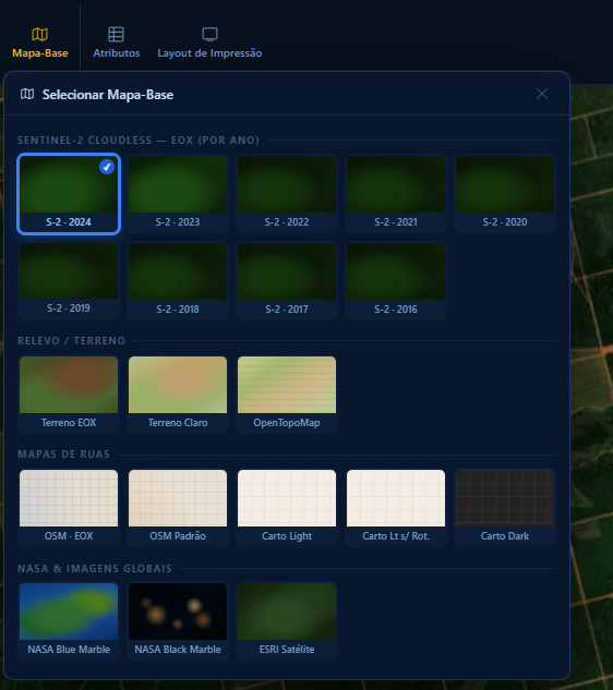 Basemaps disponíveis no BrGIS