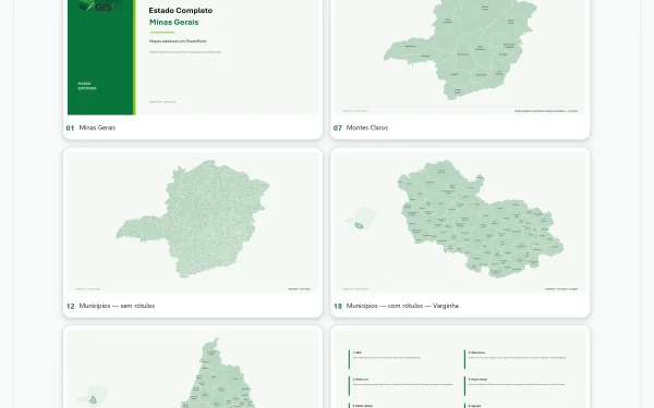 Mapas de Minas Gerais em PowerPoint Editável – Pacote Estadual Completo | IBGE 2025