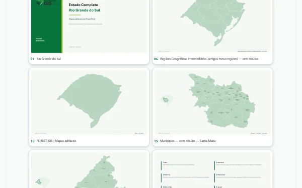 Mapas do Rio Grande do Sul em PowerPoint Editável – Pacote Estadual Completo | IBGE 2025